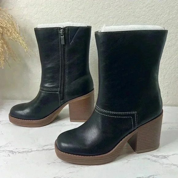 SUN STONE Black Cushioned Goring Denverr Square Toe Block Heel Zip-Up Booties 6M - Picture 2 of 16